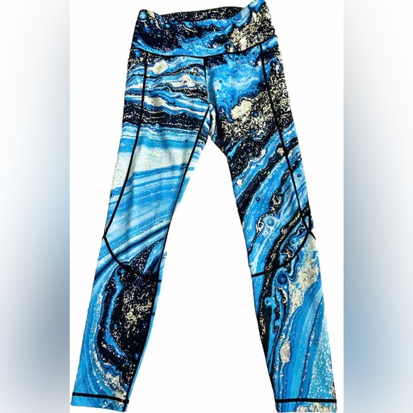 Feed Me Fight Me Leggings Women’s Medium Blue Marble Galaxy Print Activewear - Picture 5 of 12